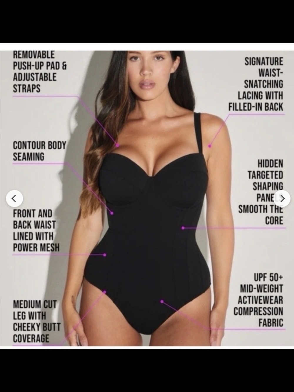 TA3 M Reg/long A Cup Lifty one piece swimsuit new Black  Snatch Slenderizing